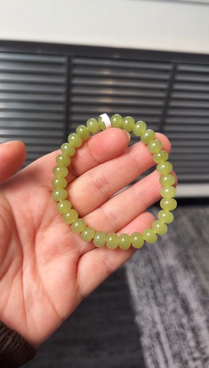 未镶嵌手串和田玉若羌料黄口算盘珠手串卡6*8