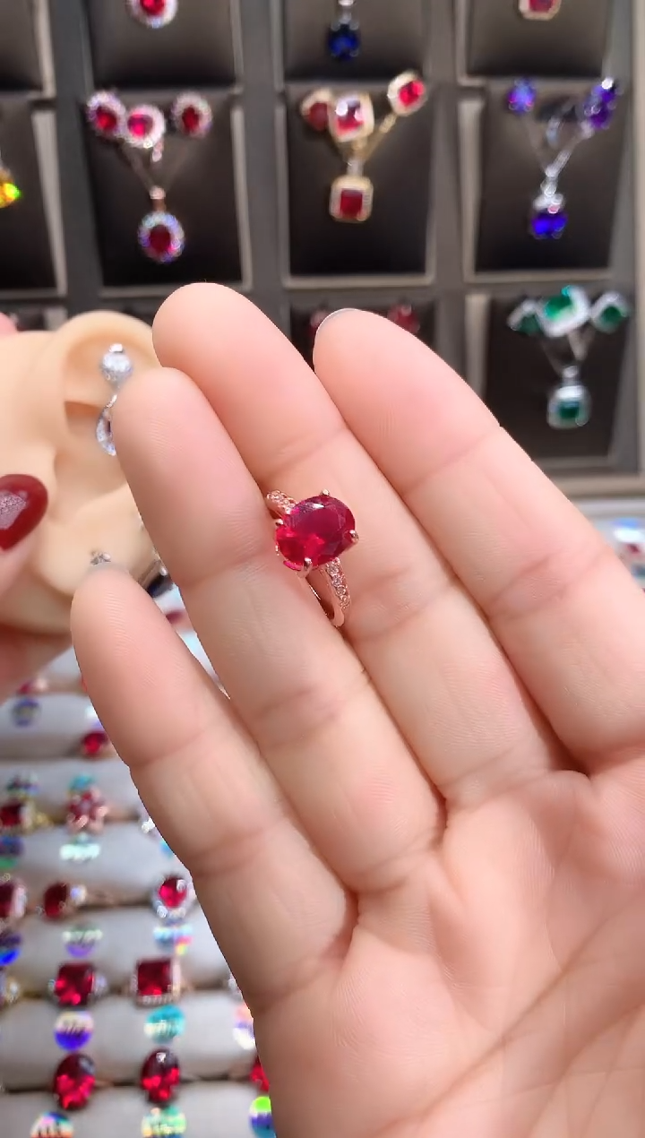 【闪购商品】红宝石戒指银S925镶嵌玫瑰金8.10