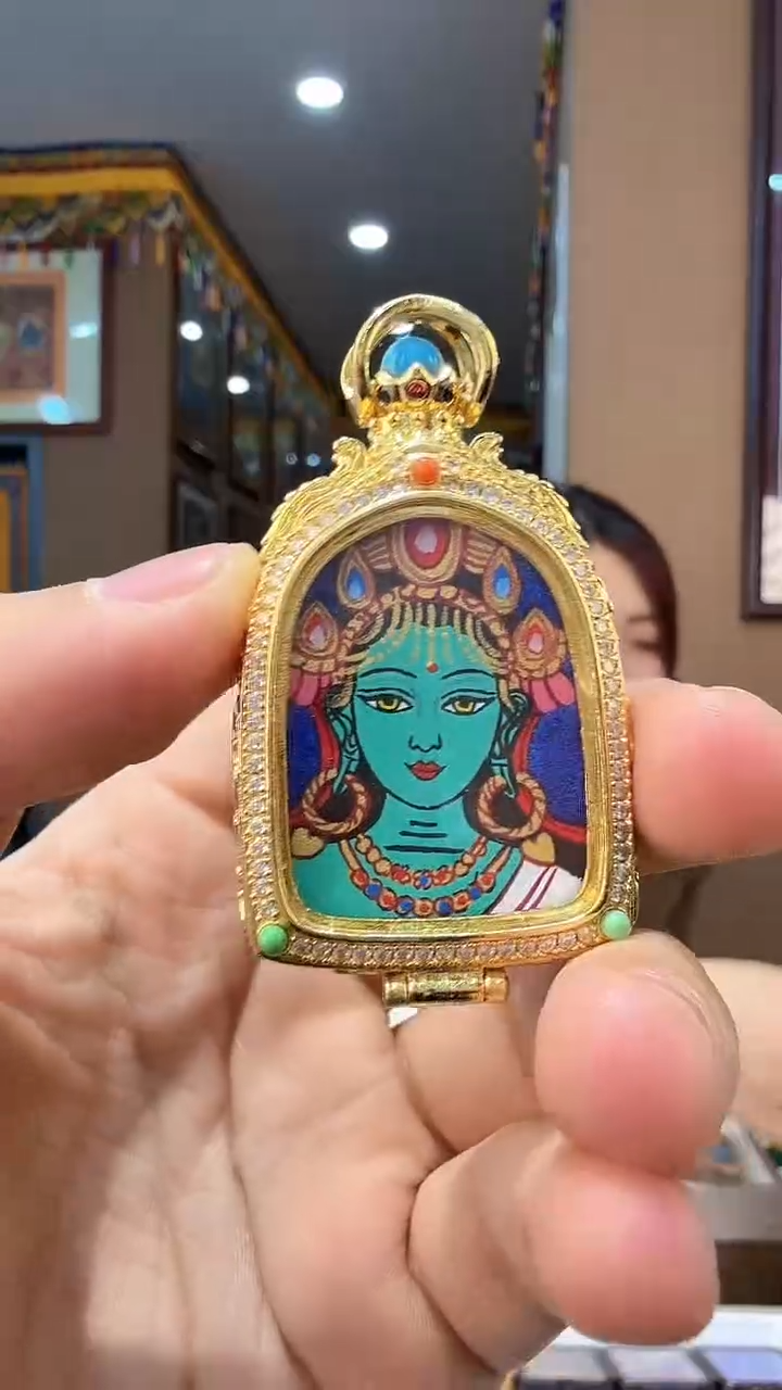 吊坠绿度母-纯手绘唐卡