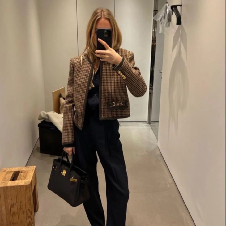 99新 Celine/思琳 千鸟格金扣皮条纹夹克 12期免息 6964180