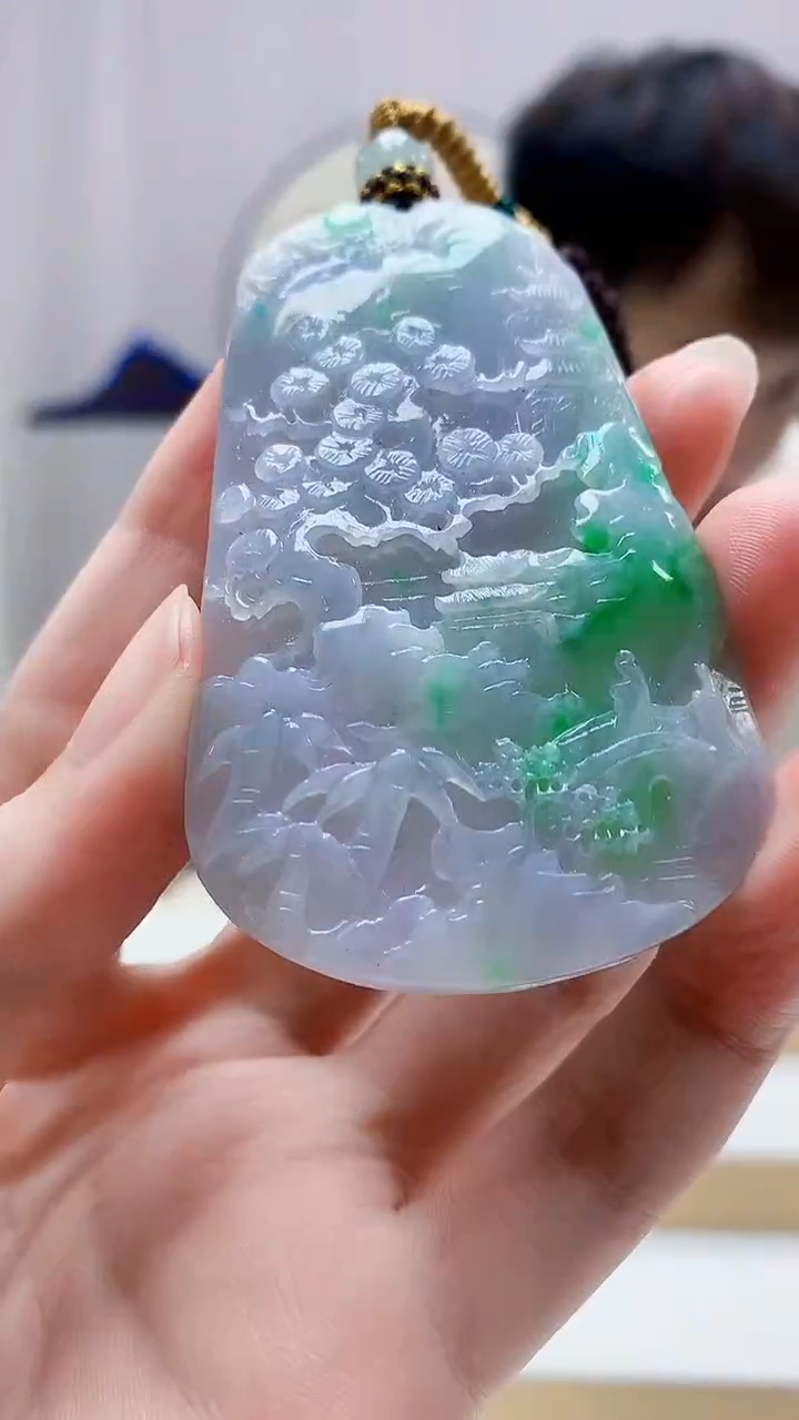 未镶嵌定制翡翠4868zm-毛货挂件山水100