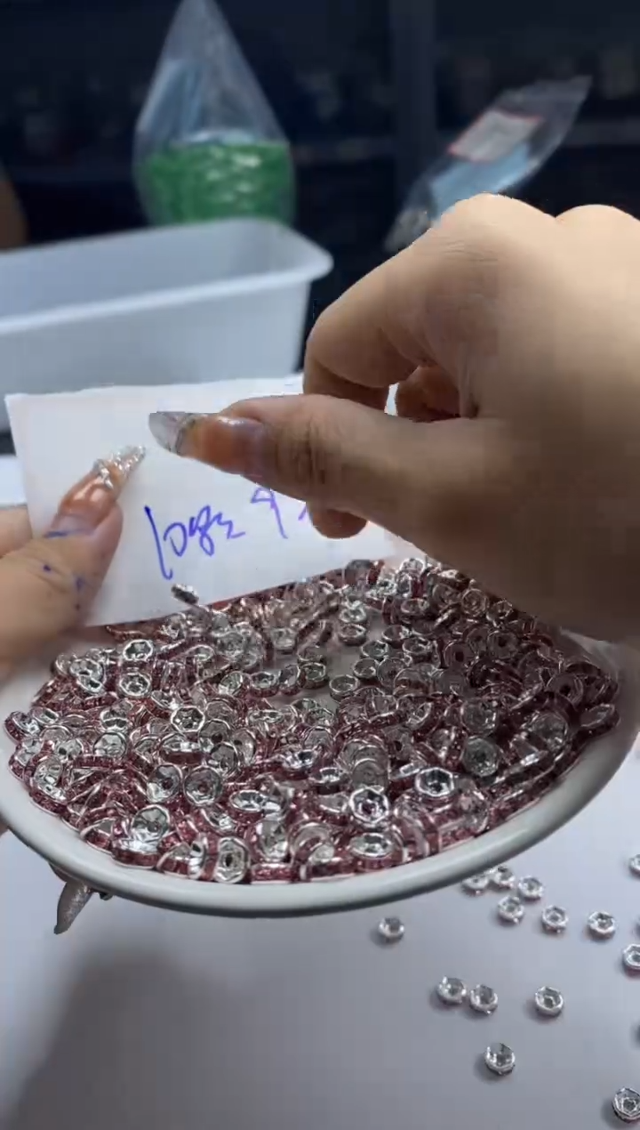 手饰玛瑙银S800镶嵌x1360粉锆色圆隔珠6mm*10颗