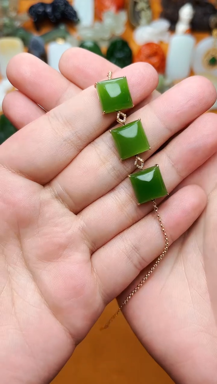 【闪购商品】和田玉手链18K金镶嵌手链