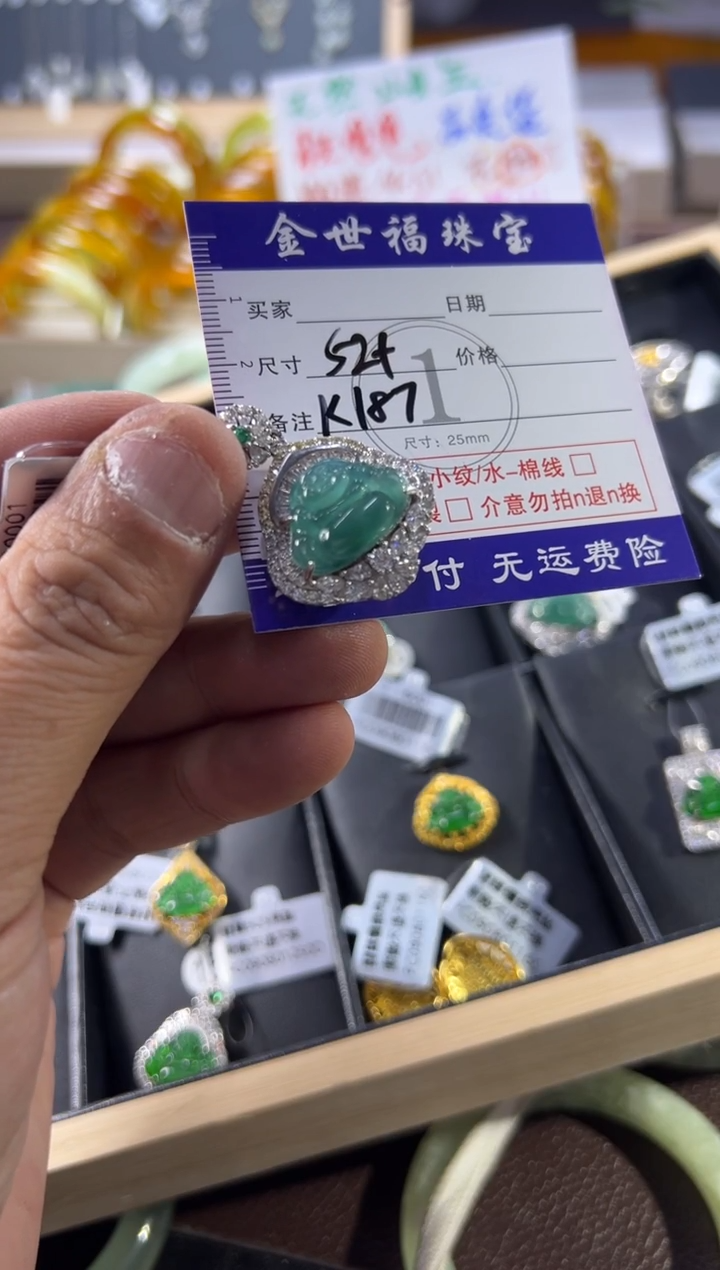 颈饰银S925镶嵌翡翠小*，1