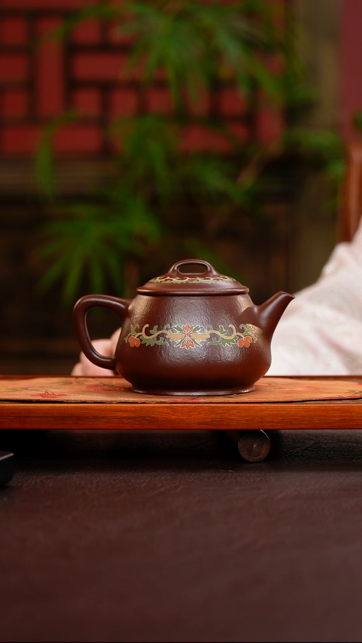 茶壶紫砂紫袍玉砂 瓢饮 嵌银填彩 