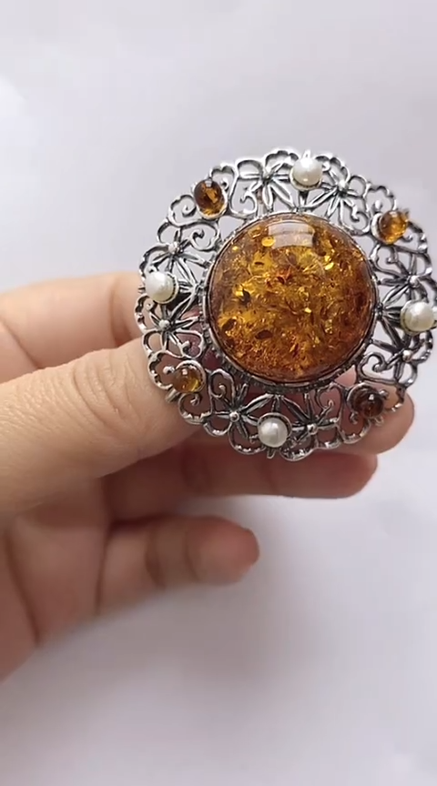 【闪购商品】琥珀裸石银S925镶嵌琥珀吊坠