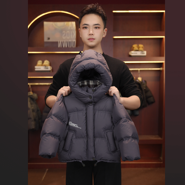 KA儿童白鸭绒羽绒服冬季新款中大童保暖烟灰色羽绒服外套连帽加厚