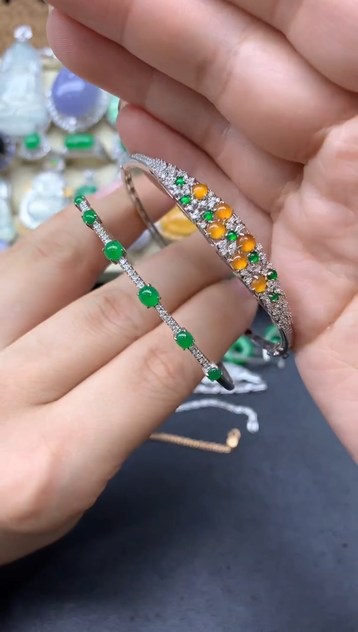 【闪购商品】翡翠手镯18K金镶嵌184-中国好珍宝