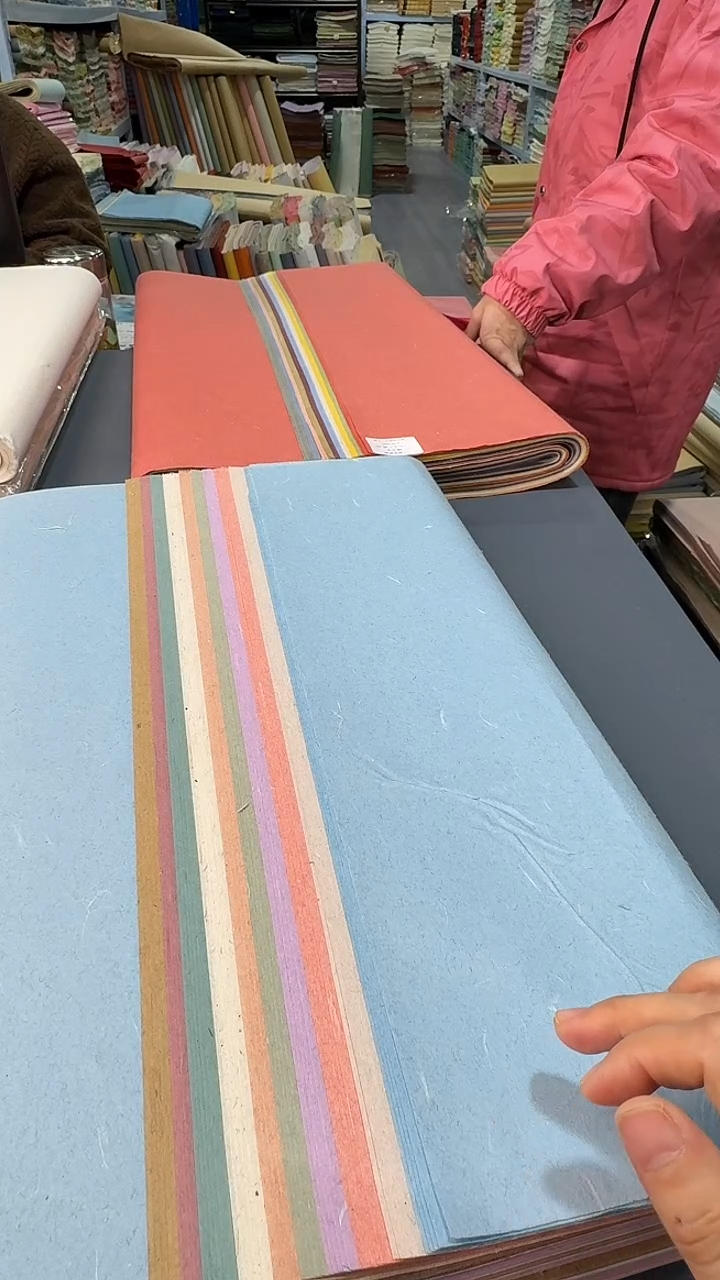 青*纯手工六尺对开十色49张丝绒楮皮笺