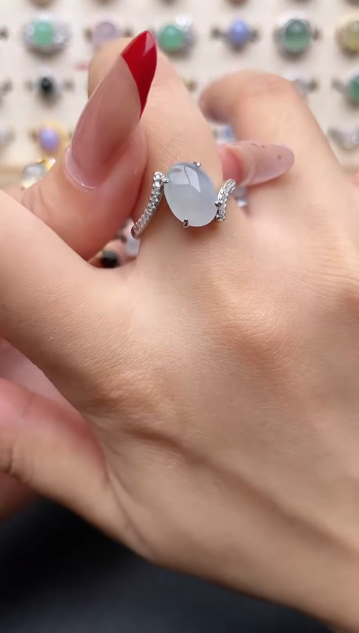 【闪购商品】翡翠戒指银S925镶嵌一物一证一礼盒