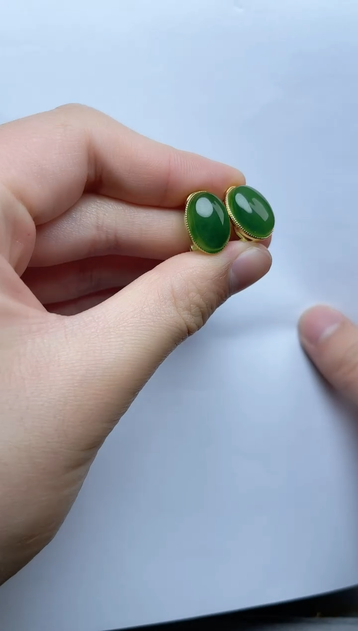 【闪购商品】和田玉银S925镶嵌耳饰06碧玉耳夹