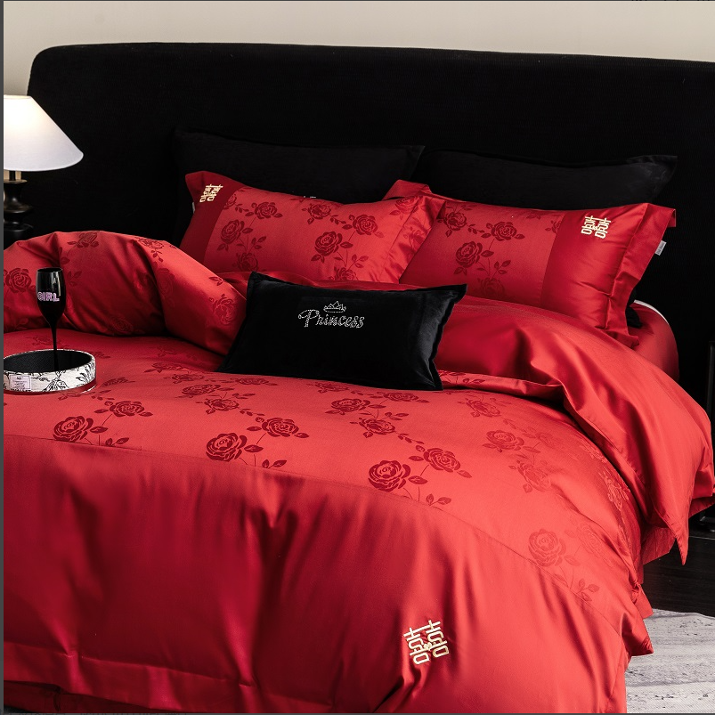 【懒太太家纺】浪漫花季 婚庆款/棉/提花/刺绣/四季/床上用品四件套