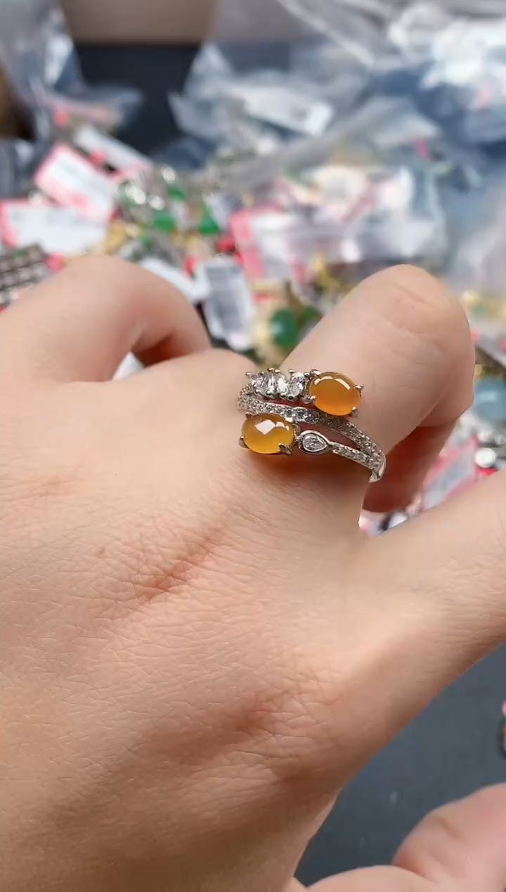 银S925镶嵌戒指翡翠天然A货缅甸翡翠