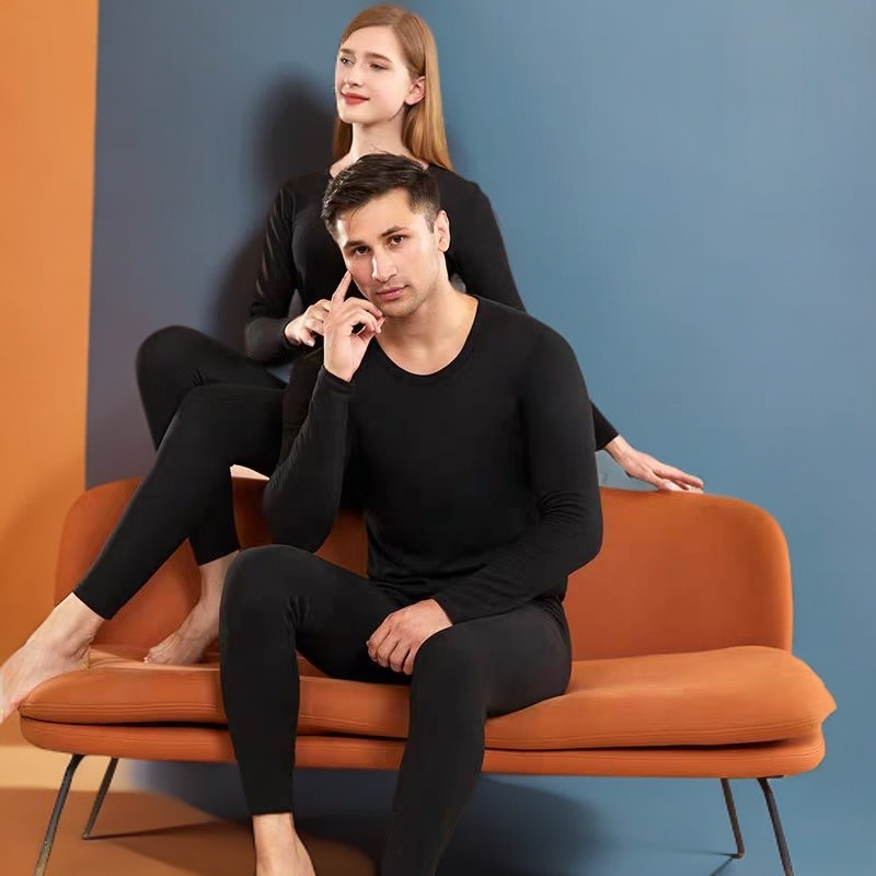 男士透气贴片新款保暖套装无痕加厚亲肤套装秋冬圆领