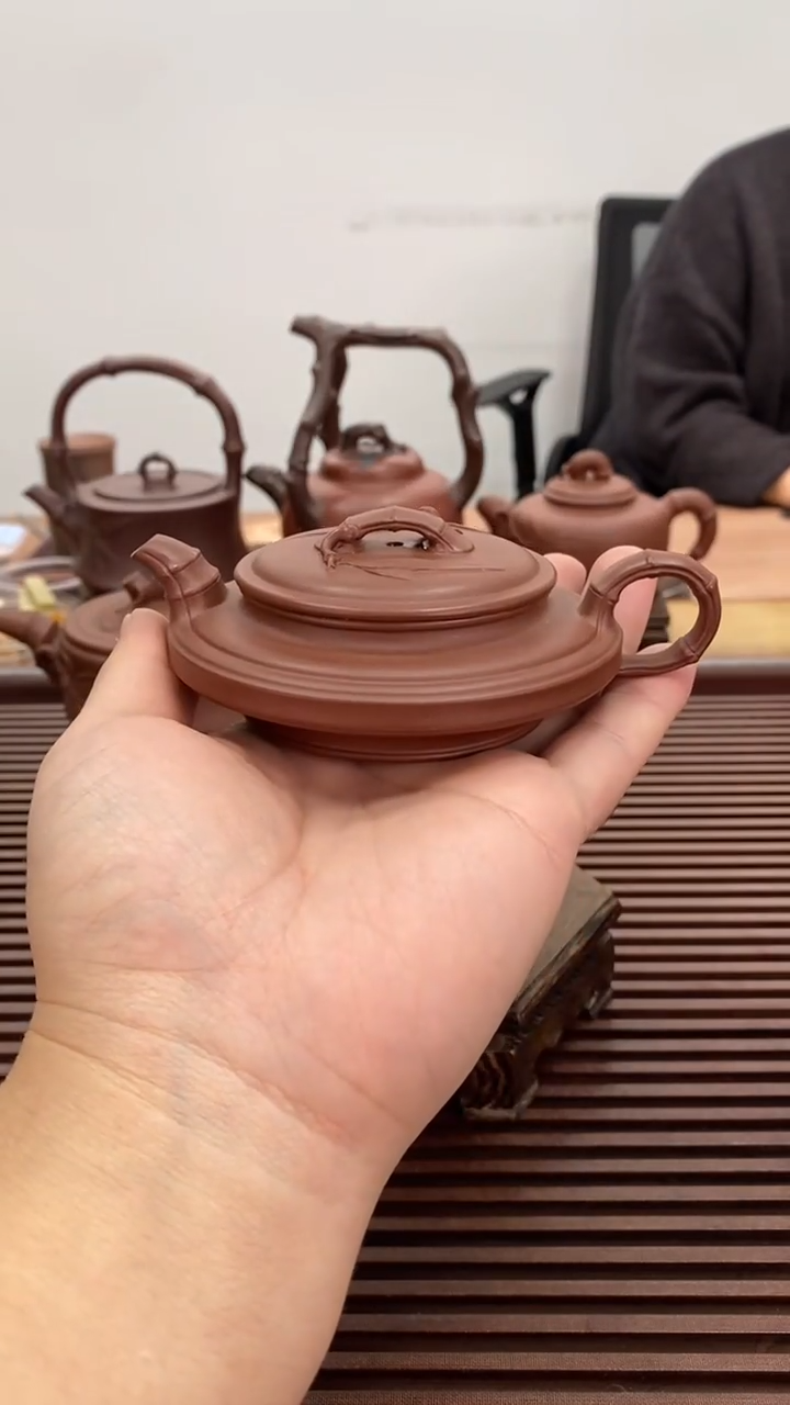 茶壶紫砂竹节虚扁100毫升底槽青