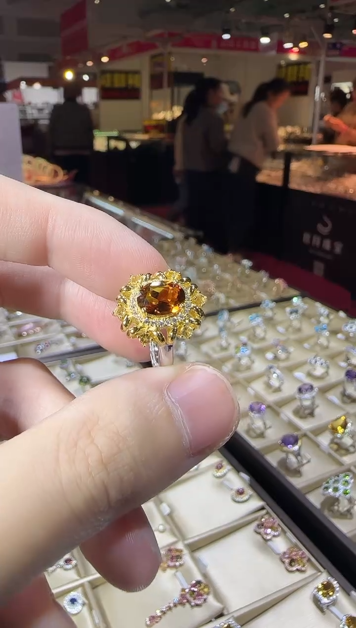 银S925镶嵌戒指黄晶9*7mm