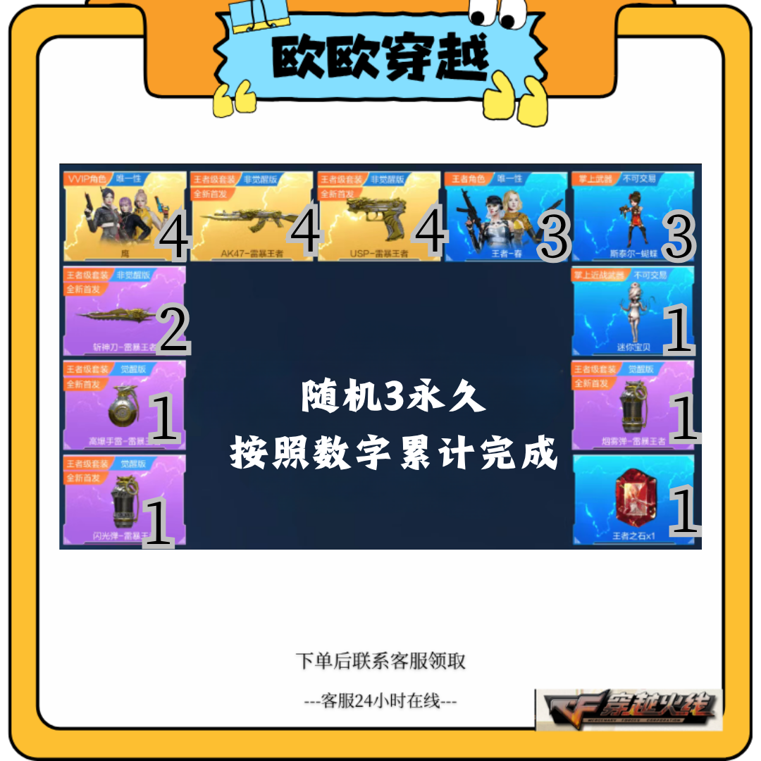CF穿越火线端游鹰雷暴王者等图上道具随机3永久按照图上数字累计