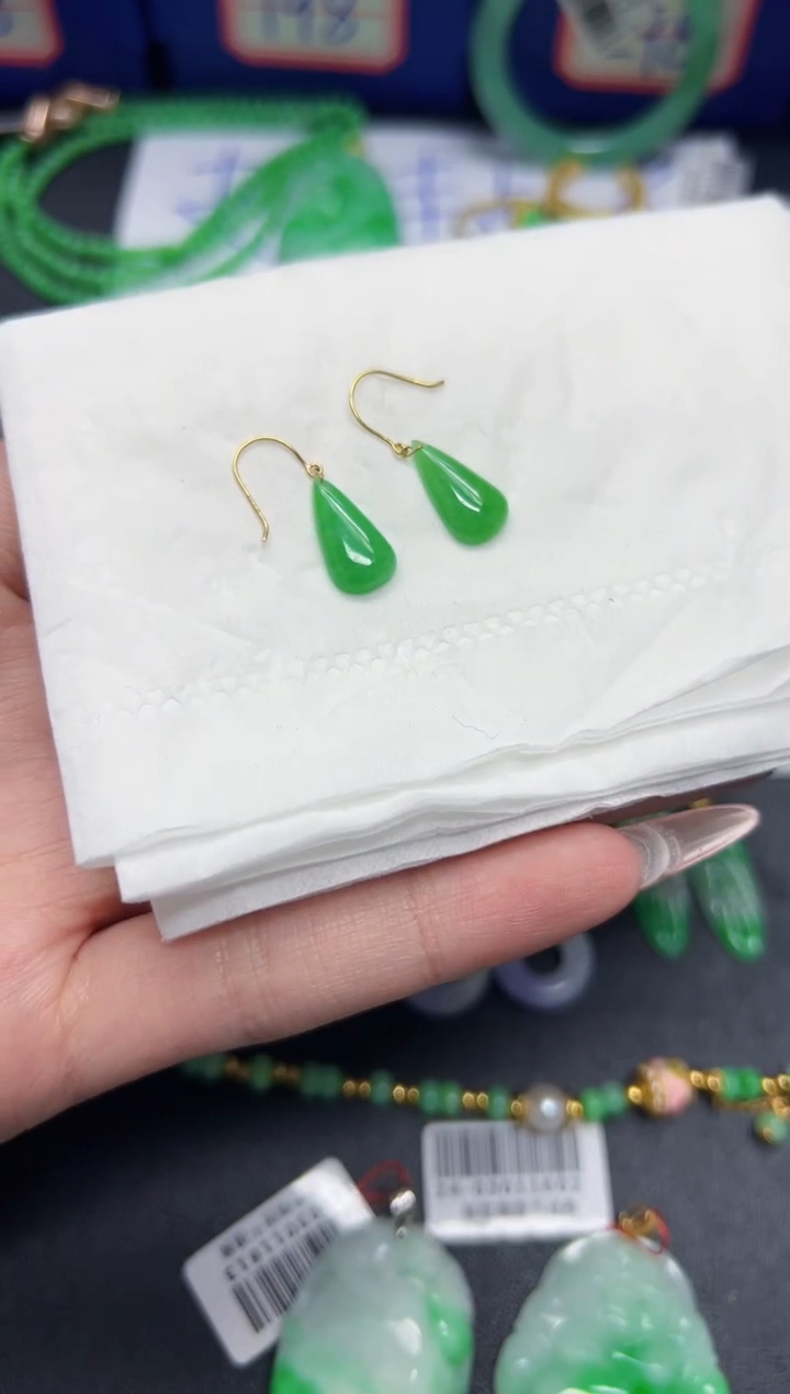 【闪购商品】翡翠耳饰18K金镶嵌Y缅料A货/支持复检/一件