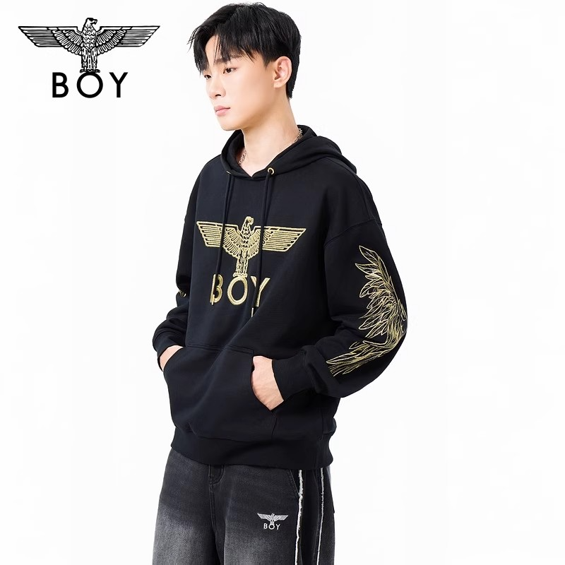 BOYLONDON2025年秋新款卫衣男款连帽潮牌帅气金线绣花N04028