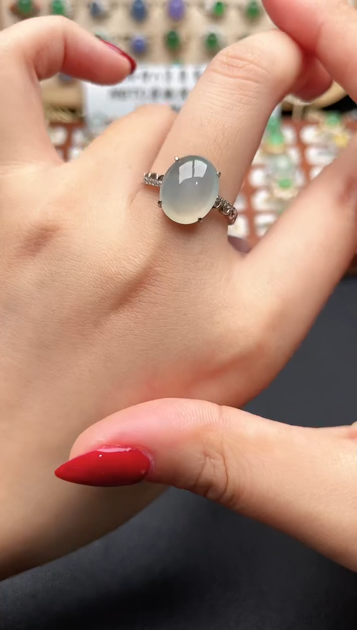 银S925镶嵌戒指翡翠一物一证一礼盒