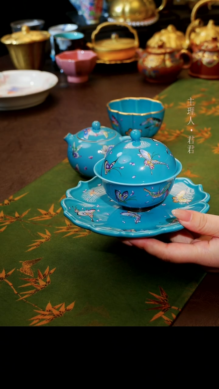 茶杯紫砂【宜景窑松石蓝系列】壶承