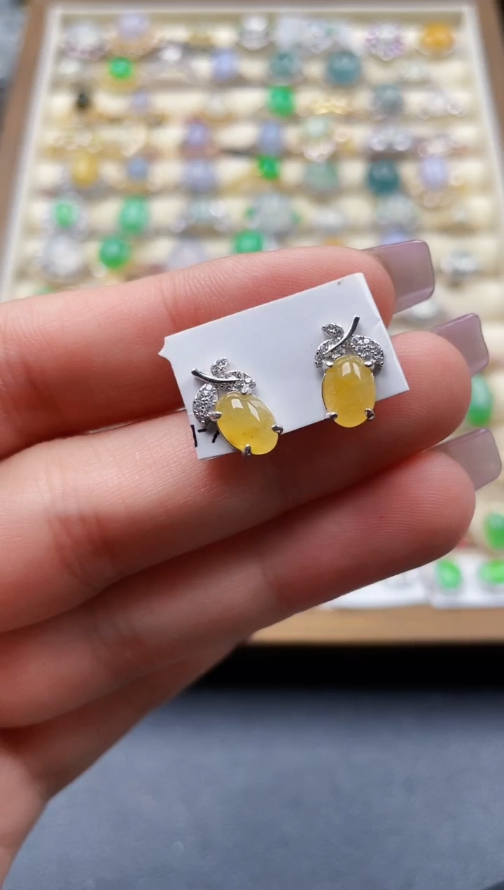 银S925镶嵌翡翠耳饰152