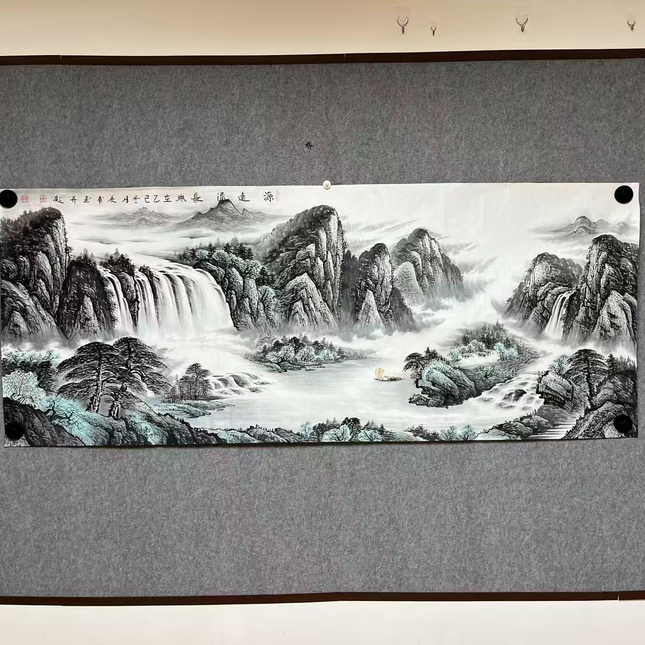 《源远流长》武庆甫纯手绘国画小八尺2.4/1米水墨山水画挂画画芯