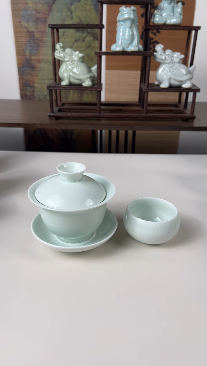 【闪购商品】杯珑匠玉青玉兰盖碗+2只玉青圆融杯