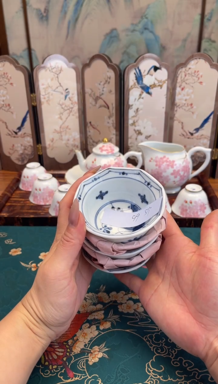 瓷片5只光峰青花小盏