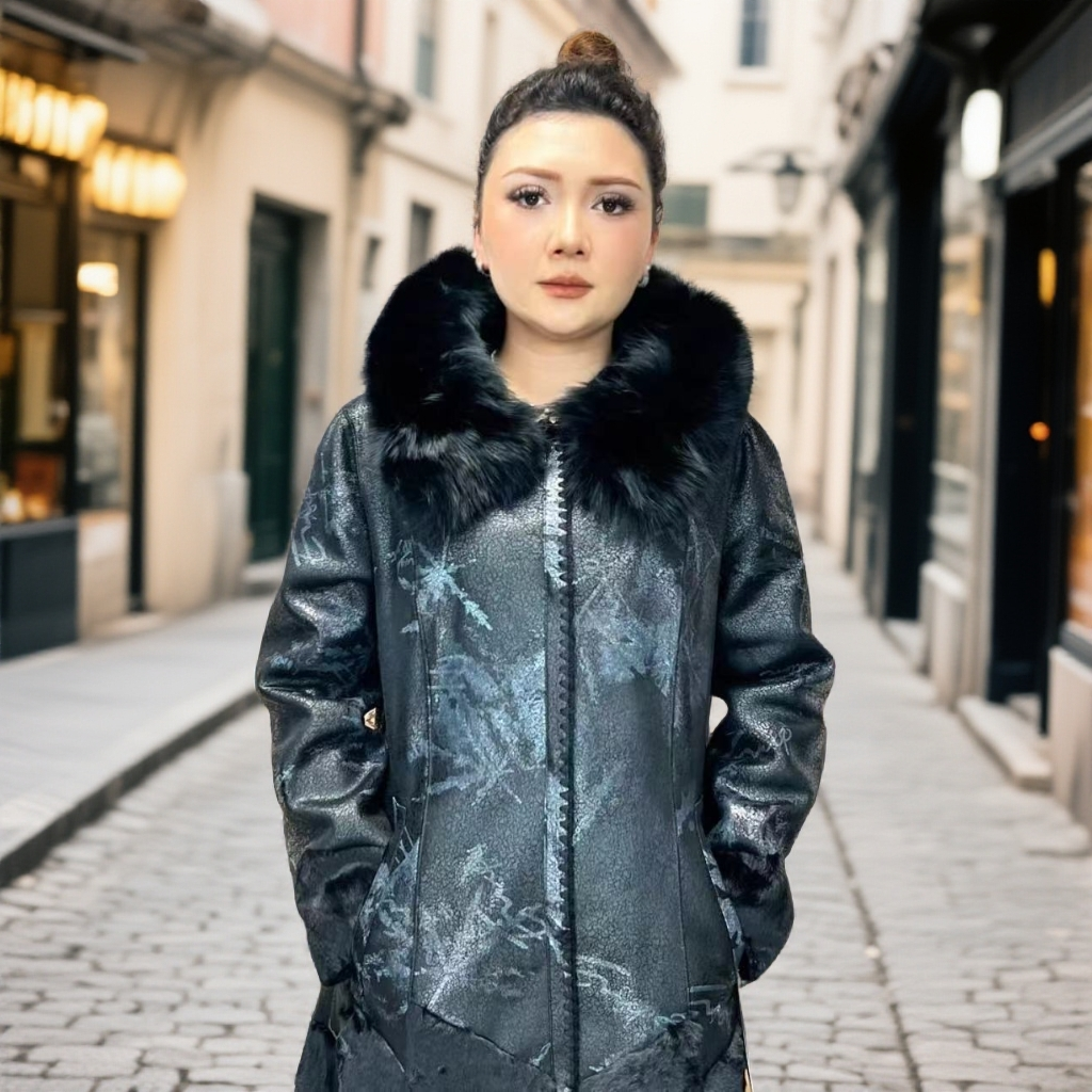 厚款时尚风常规休闲风中老年女装大衣冬季毛领带帽子