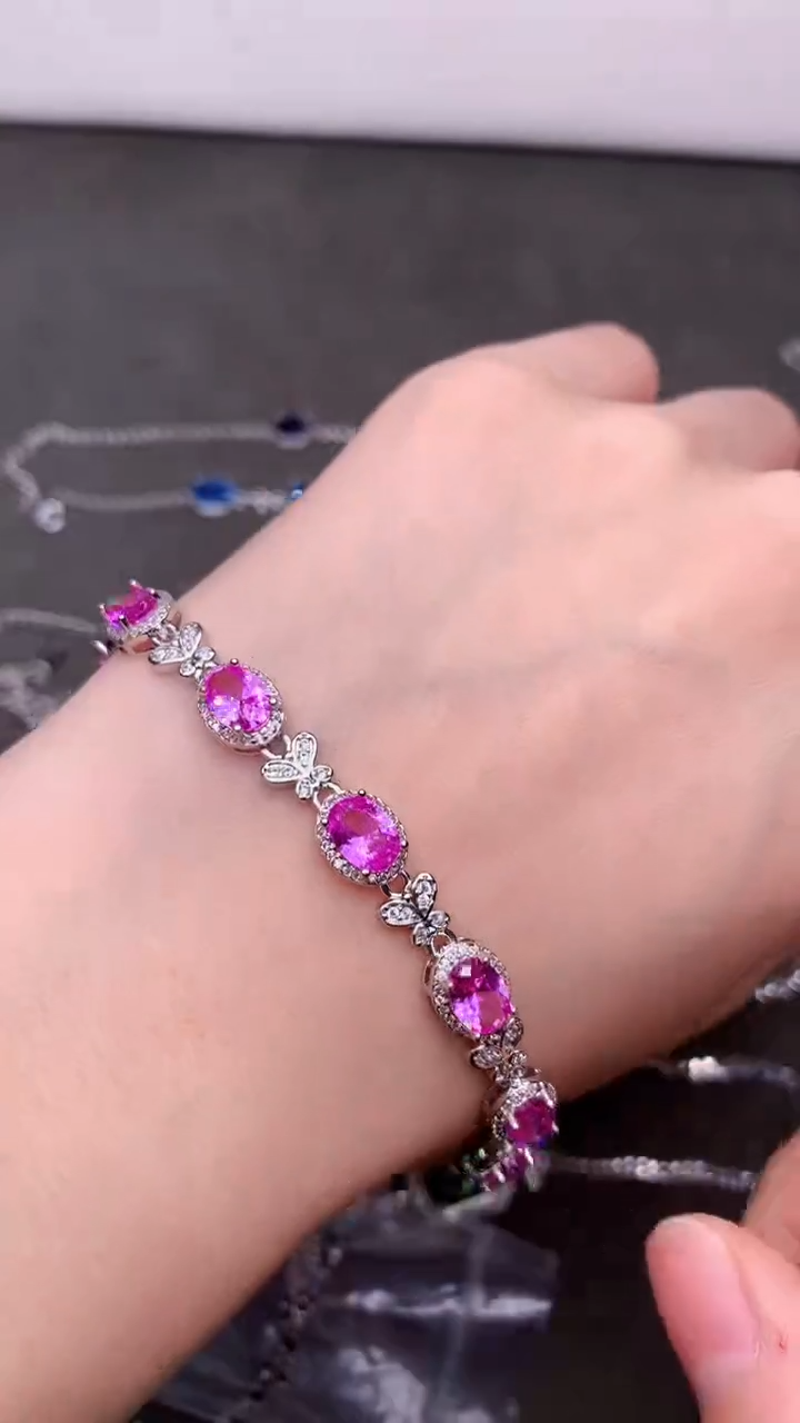 【闪购商品】蓝宝石手链银S925镶嵌.....