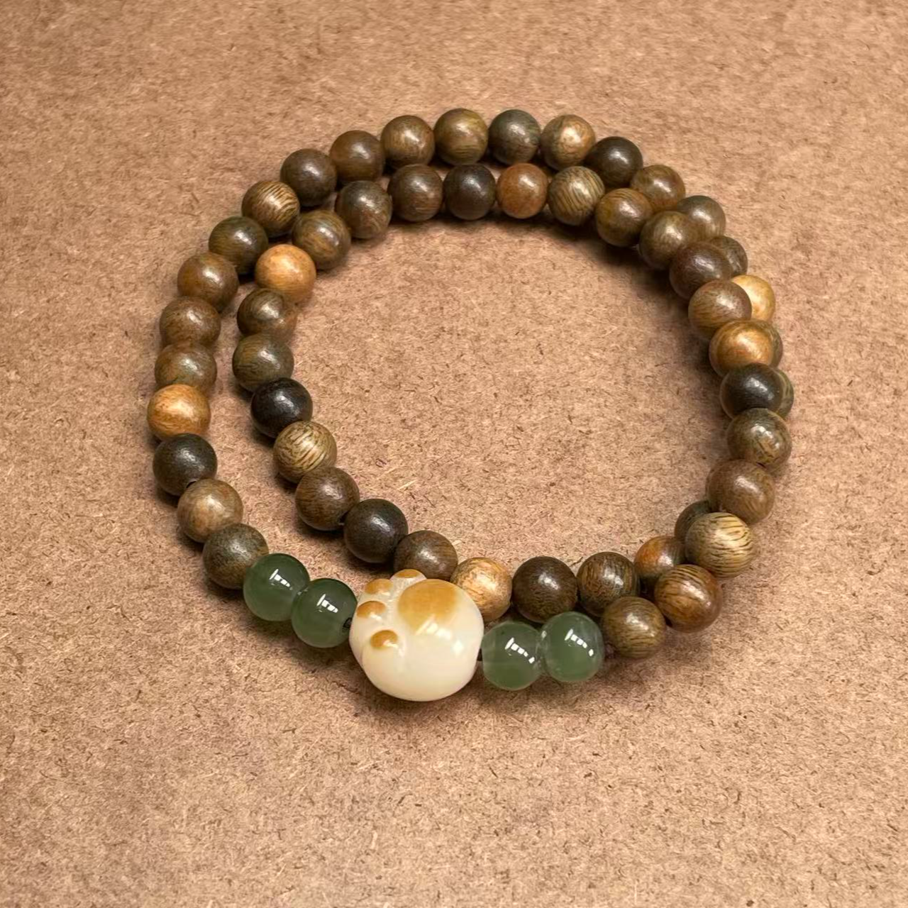 花梨木+猫爪配饰双圈精美手串 无礼盒 A035