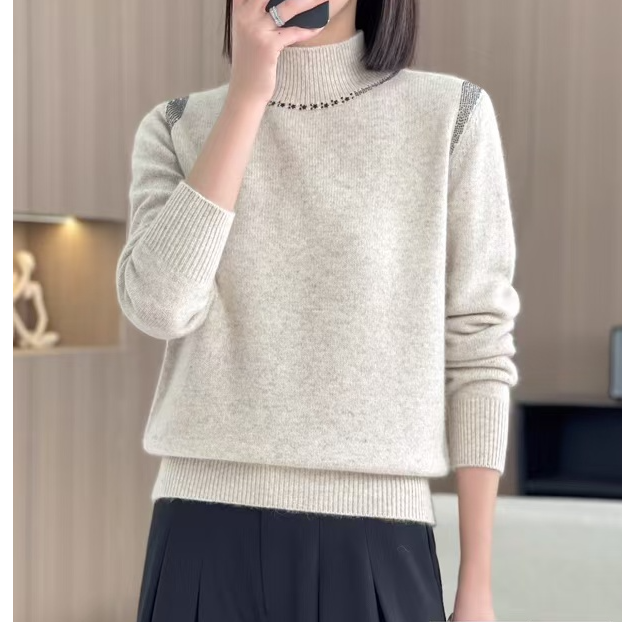 双股半高领套头衫