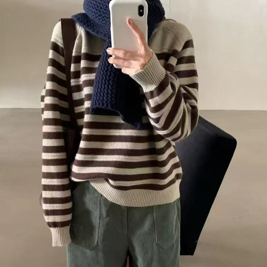 全羊毛条纹套头毛衣，这个氛围感，超出片