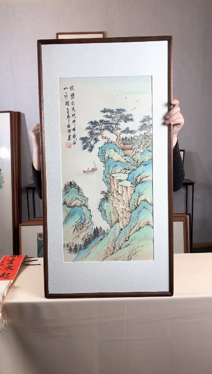 国画手绘*放怀天地外*47*92cm实木框