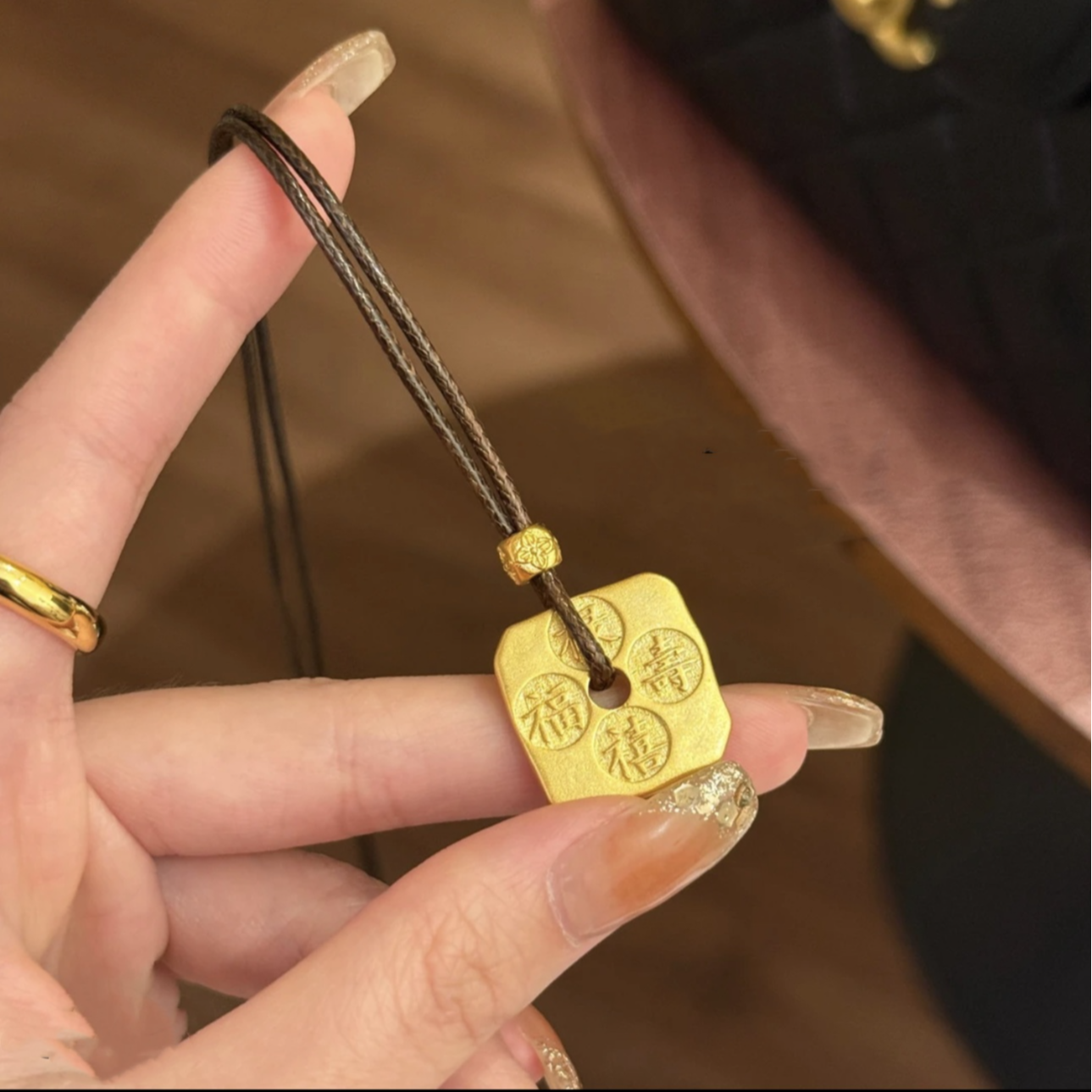 铜合金项链 福禄寿喜双面实心方牌无事牌项链新中式复古