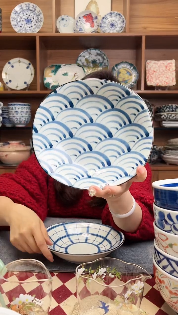 【闪购商品】瓷片蓝染18.5cm小盘 海波纹