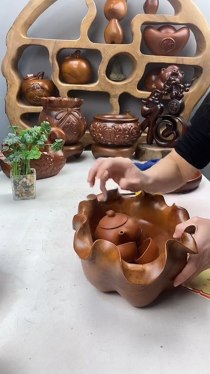 香樟木A30荷叶果盆/尺寸