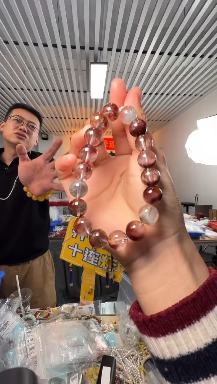 未镶嵌手链水晶11.5-12mm红兔毛圆珠单圈