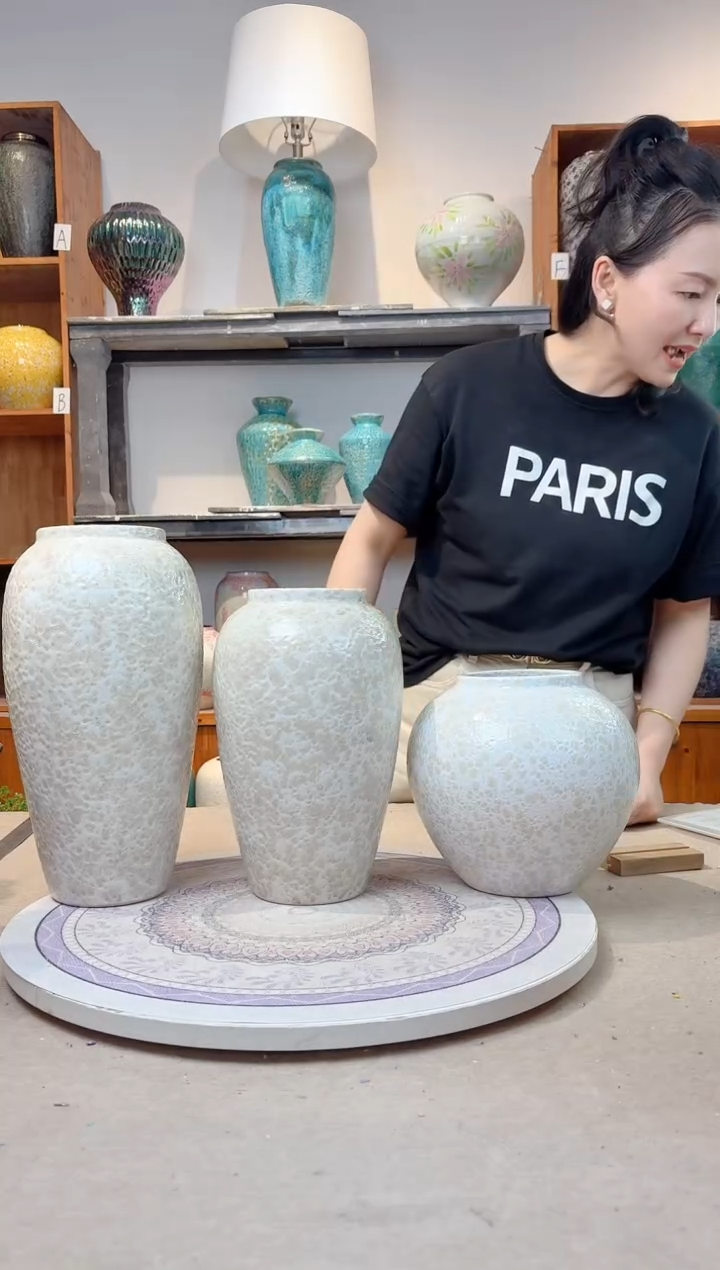 瓶陶瓷花瓶  茶白 三件套  正品