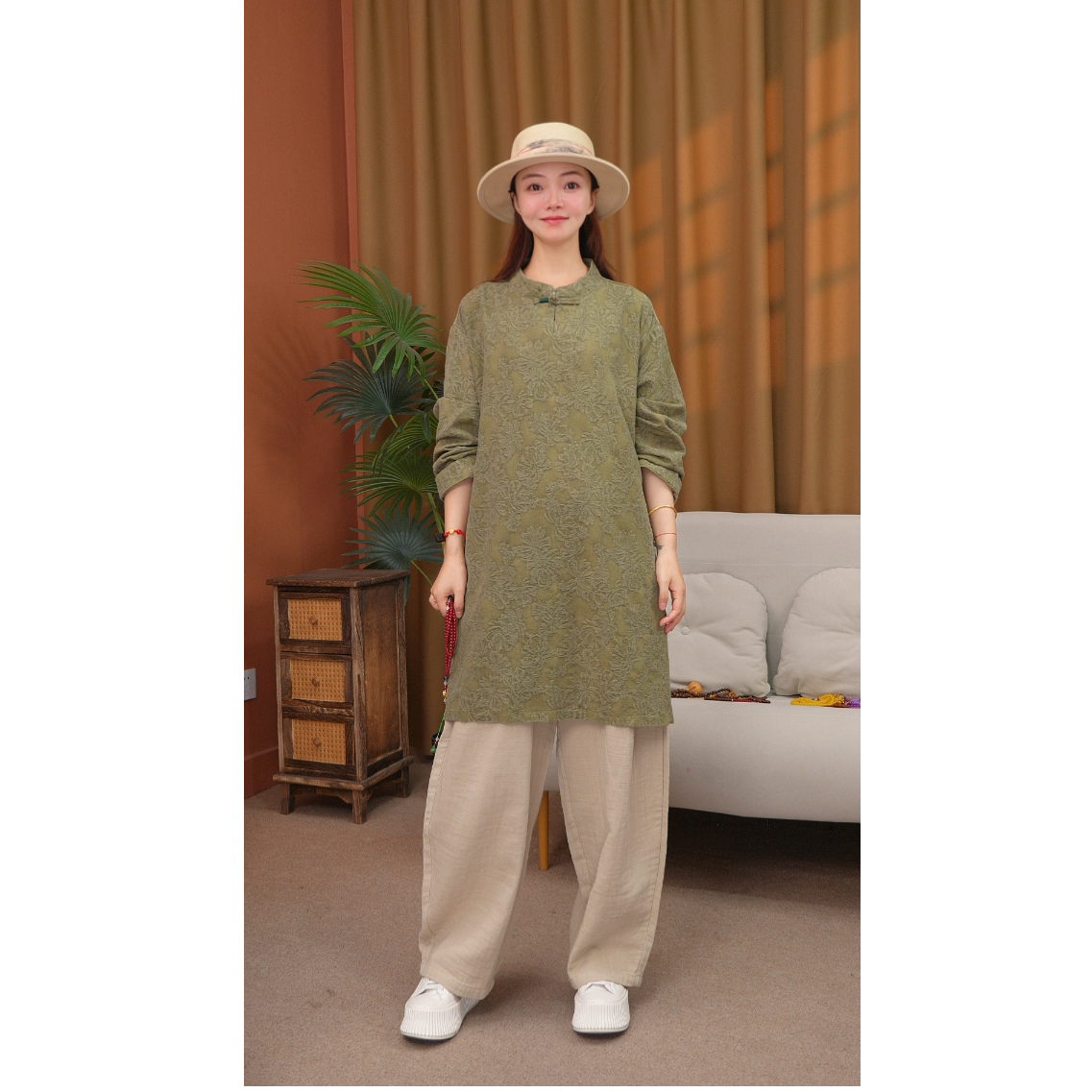 【江月白】汉麻长款外套袍子女士秋季新款中国风新中式长袖中长裙子