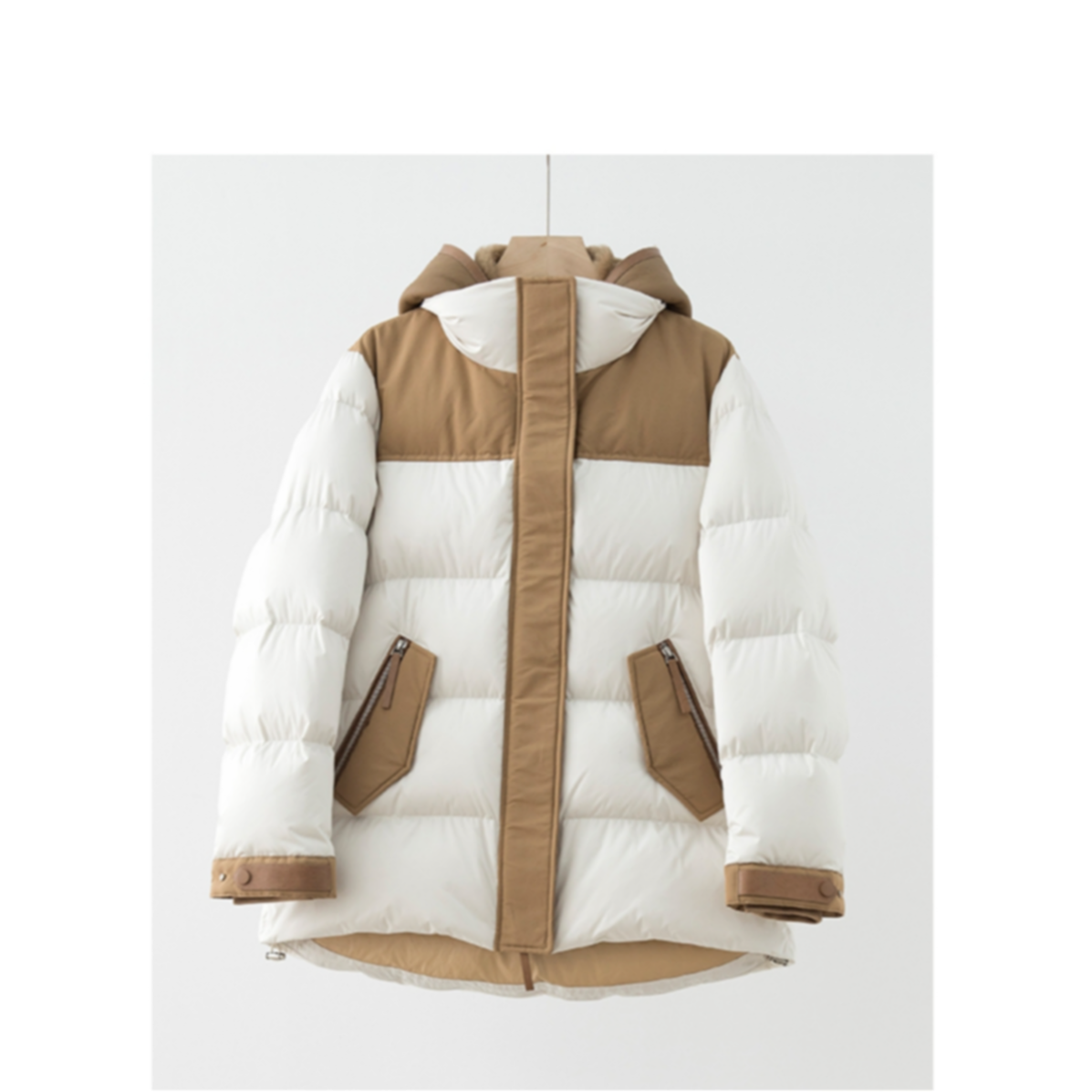 拼接设计直筒拼色连帽保暖秋冬外套YRF2E1608