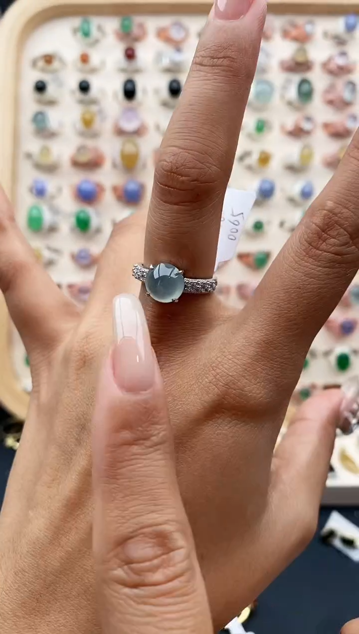 【闪购商品】翡翠戒指银S925镶嵌缅甸天然A货翡翠111    9-8