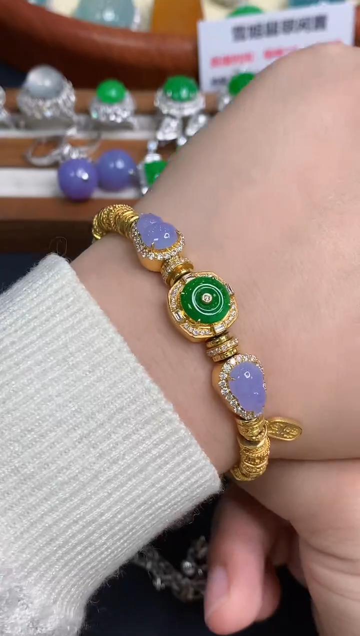 18K金镶嵌手链翡翠760-中国好珍宝