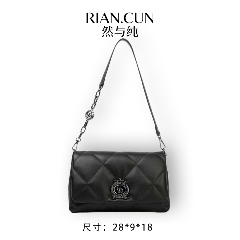 RAIN.CUN冬季2025新款轻奢设计单肩斜挎女包 BF-66688-黑色