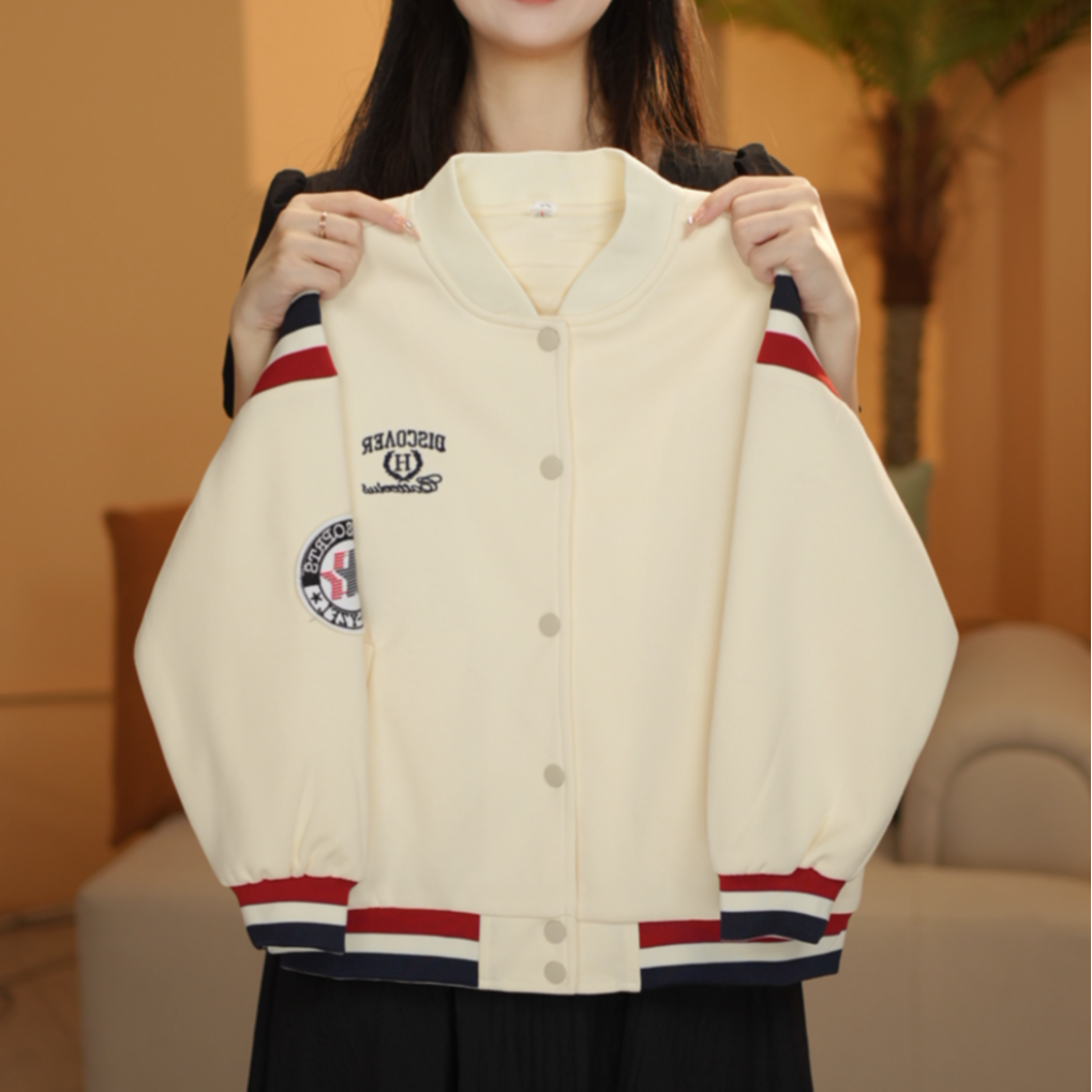 女童2025秋棒球服清新碎花纹路时尚连帽开衫外套测22