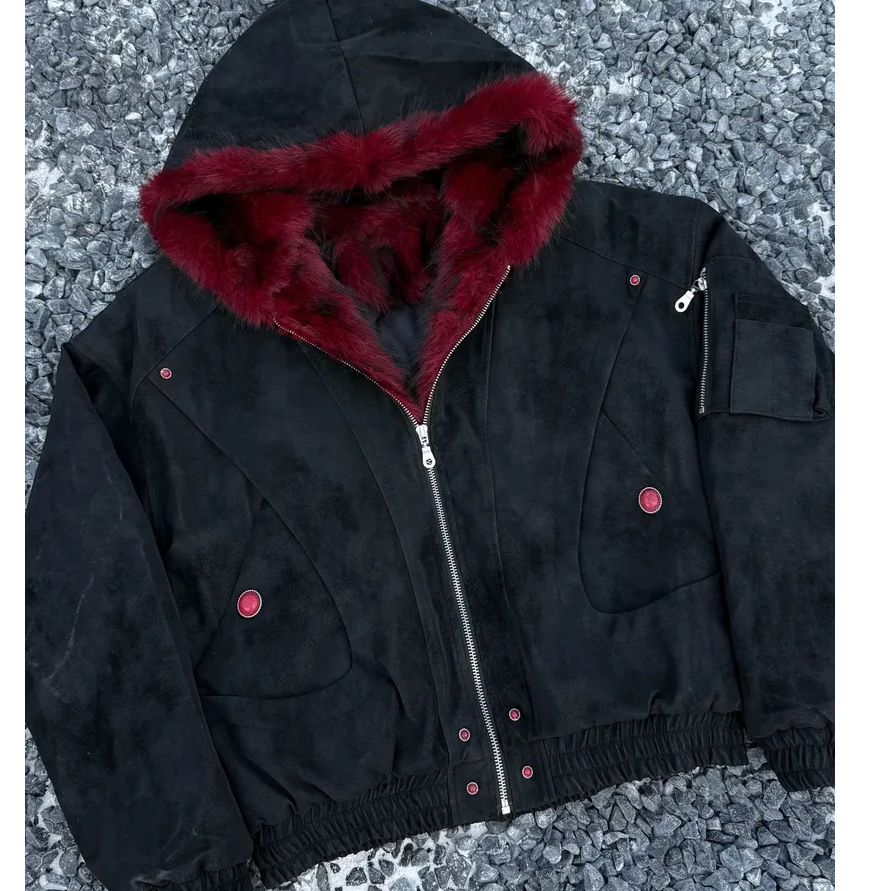 冬装美式PU皮座山雕棉服男女同款加厚保暖毛领短款高级感棉衣外套