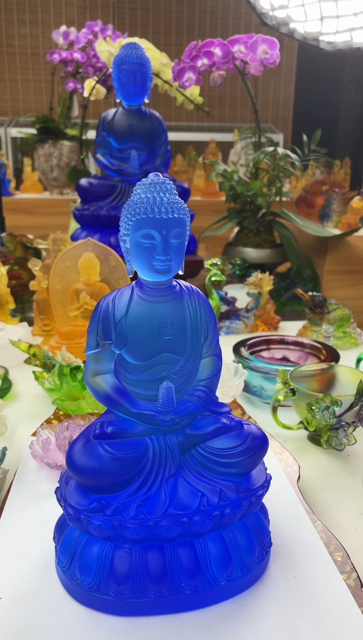 手工艺品琉璃九*太蓝色药师佛23公分