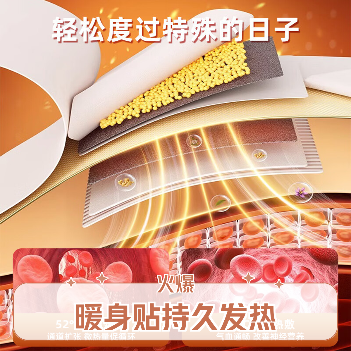 发热暖贴暖宝宝贴女生大姨妈宫寒保暖贴持久国潮艾草益母草暖身贴