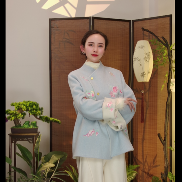 晴曦原创【清婉】长60轻中式定位刺绣斜襟大衣